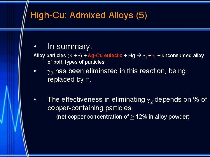 High-Cu: Admixed Alloys (5) • In summary: Alloy particles (b + g) + Ag-Cu