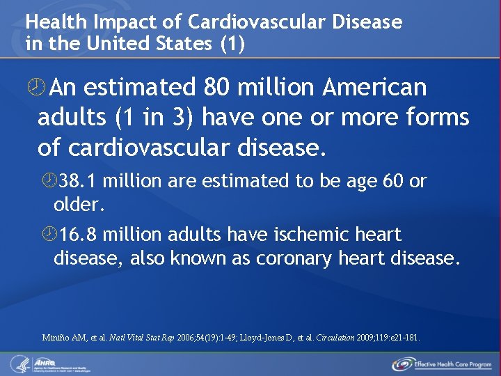 Health Impact of Cardiovascular Disease in the United States (1) An estimated 80 million Health Impact of Cardiovascular Disease in the United States (1) An estimated 80 million