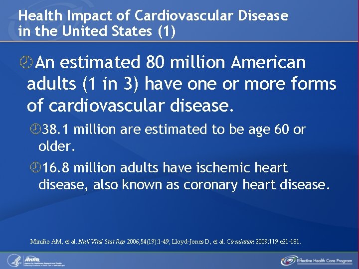 Health Impact of Cardiovascular Disease in the United States (1) An estimated 80 million