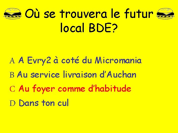 Où se trouvera le futur local BDE? A A Evry 2 à coté du Où se trouvera le futur local BDE? A A Evry 2 à coté du