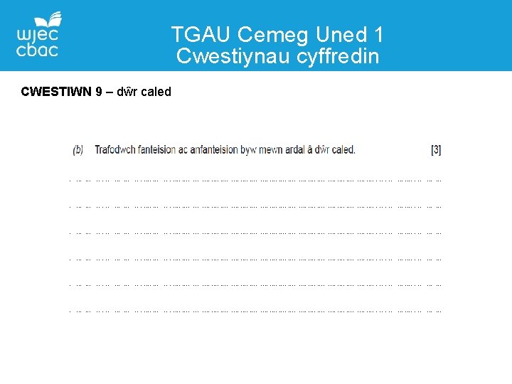 TGAU Cemeg Uned 1 Cwestiynau cyffredin CWESTIWN 9 – dŵr caled 