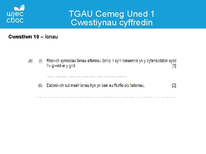 TGAU Cemeg Uned 1 Cwestiynau cyffredin Cwestiwn 10 – ïonau 