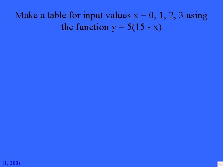 Make a table for input values x = 0, 1, 2, 3 using the