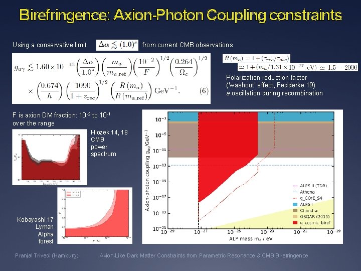 Birefringence: Axion-Photon Coupling constraints Using a conservative limit from current CMB observations Polarization reduction