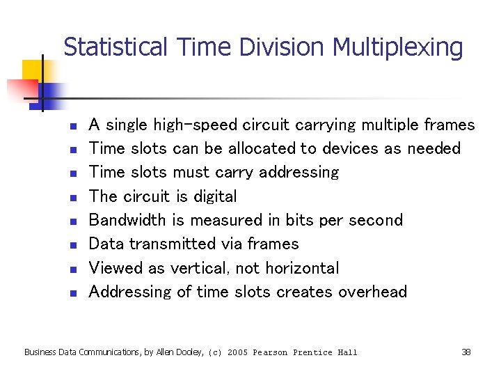 Statistical Time Division Multiplexing n n n n A single high-speed circuit carrying multiple