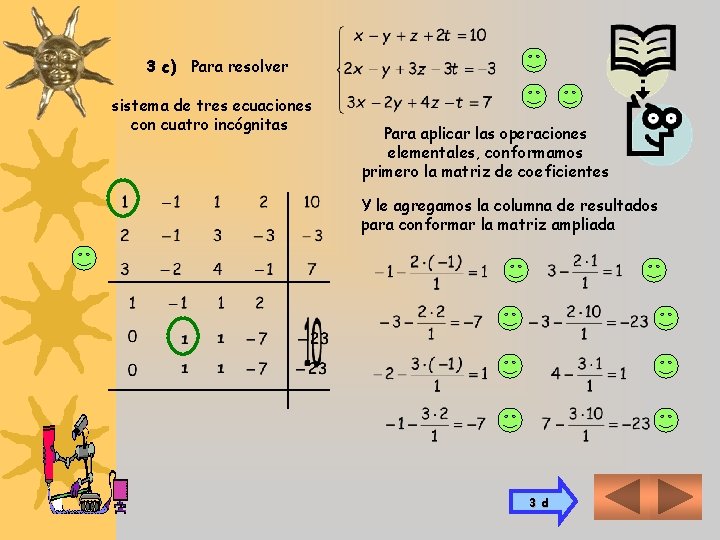 3 c) Para resolver sistema de tres ecuaciones con cuatro incógnitas Para aplicar las