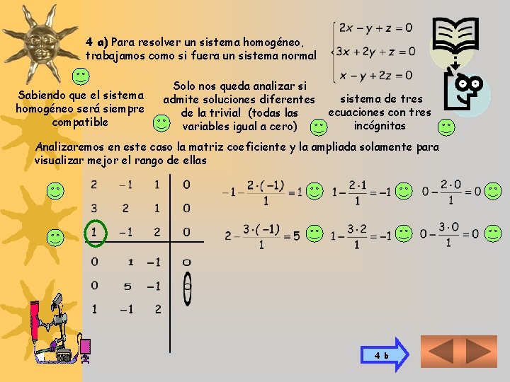 4 a) Para resolver un sistema homogéneo, trabajamos como si fuera un sistema normal