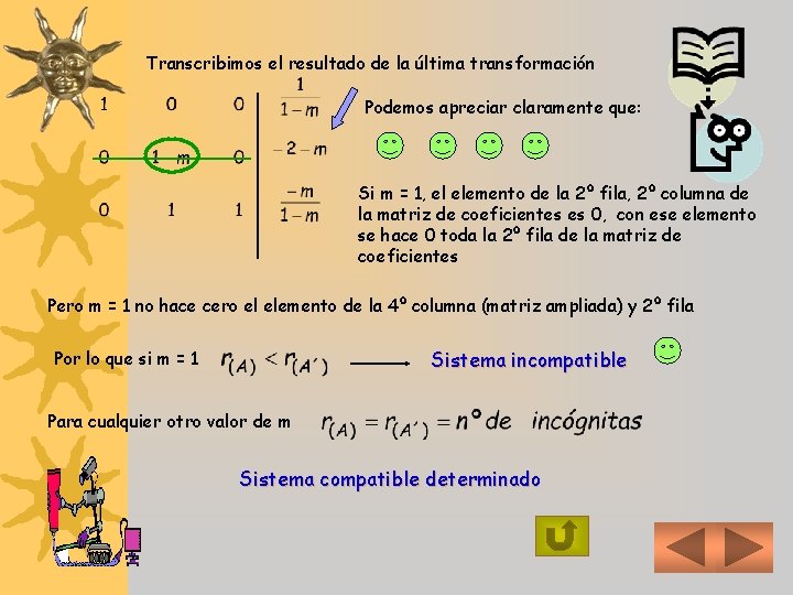 Transcribimos el resultado de la última transformación Podemos apreciar claramente que: Si m =