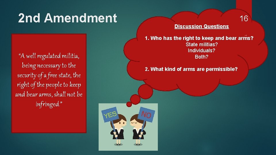 2 nd Amendment 16 Discussion Questions 1 “A well regulated militia, being necessary to