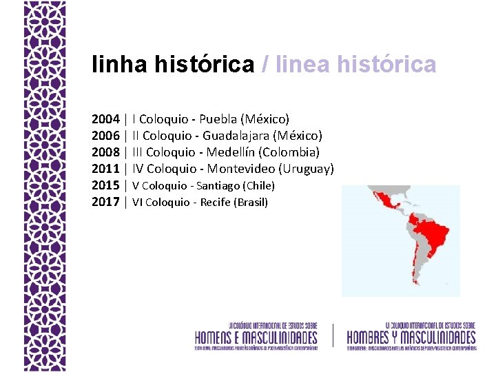 linha histórica / linea histórica 2004 | I Coloquio - Puebla (México) 2006 |