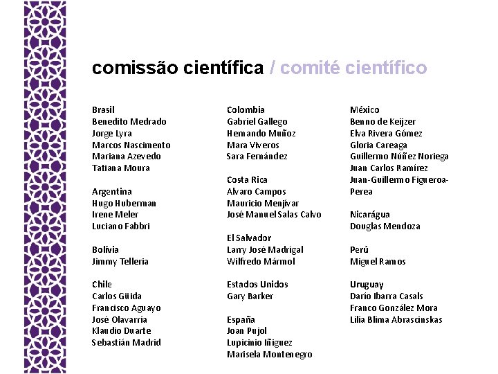 comissão científica / comité científico Brasil Benedito Medrado Jorge Lyra Marcos Nascimento Mariana Azevedo