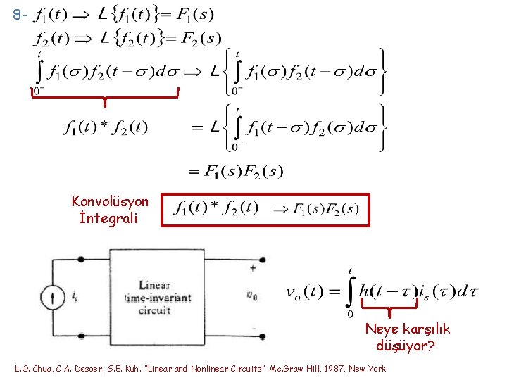 8 - Konvolüsyon İntegrali Neye karşılık düşüyor? L. O. Chua, C. A. Desoer, S.