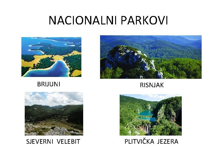 NACIONALNI PARKOVI BRIJUNI SJEVERNI VELEBIT RISNJAK PLITVIČKA JEZERA 