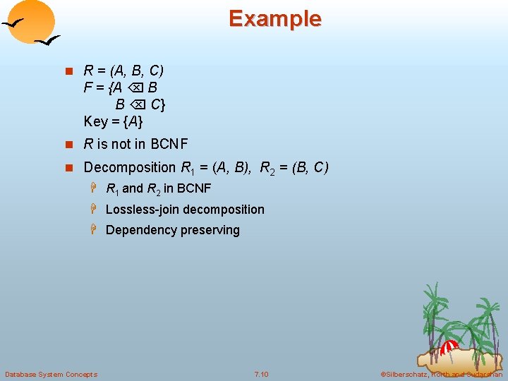 Example n R = (A, B, C) F = {A B B C} Key