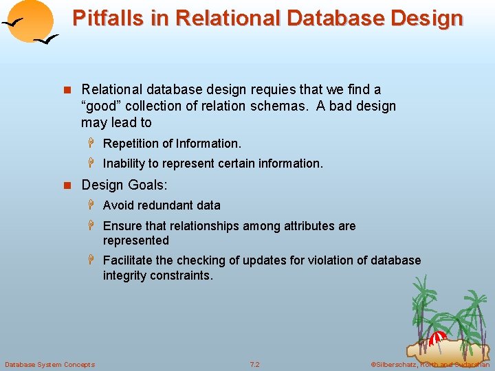 Pitfalls in Relational Database Design n Relational database design requies that we find a