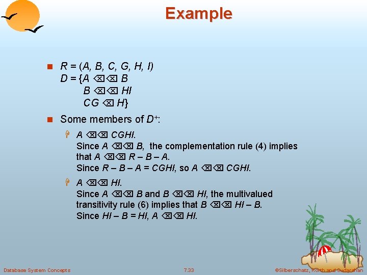 Example n R = (A, B, C, G, H, I) D = {A B