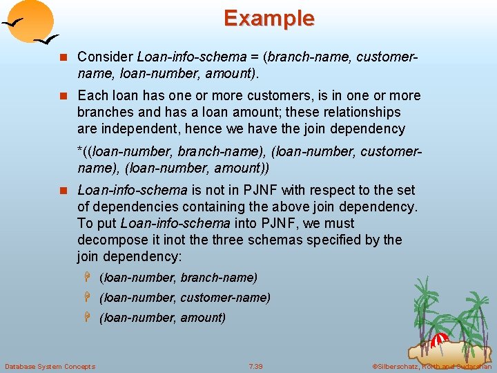 Example n Consider Loan-info-schema = (branch-name, customer- name, loan-number, amount). n Each loan has