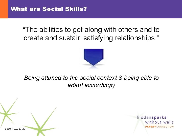 What are Social Skills? “The abilities to get along with others and to create