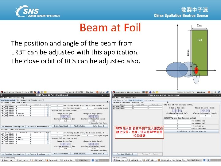 Beam at Foil The position and angle of the beam from LRBT can be