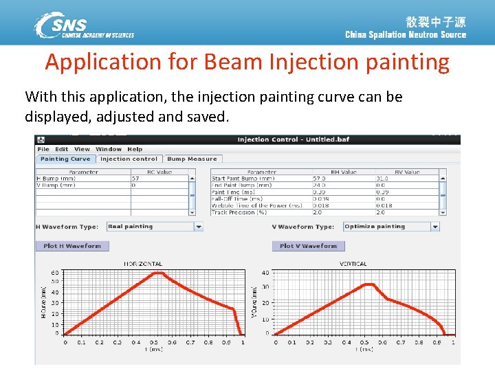 Application for Beam Injection painting With this application, the injection painting curve can be