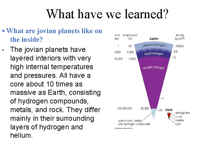 What have we learned? • What are jovian planets like on the inside? •