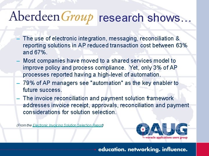 research shows… – The use of electronic integration, messaging, reconciliation & reporting solutions in