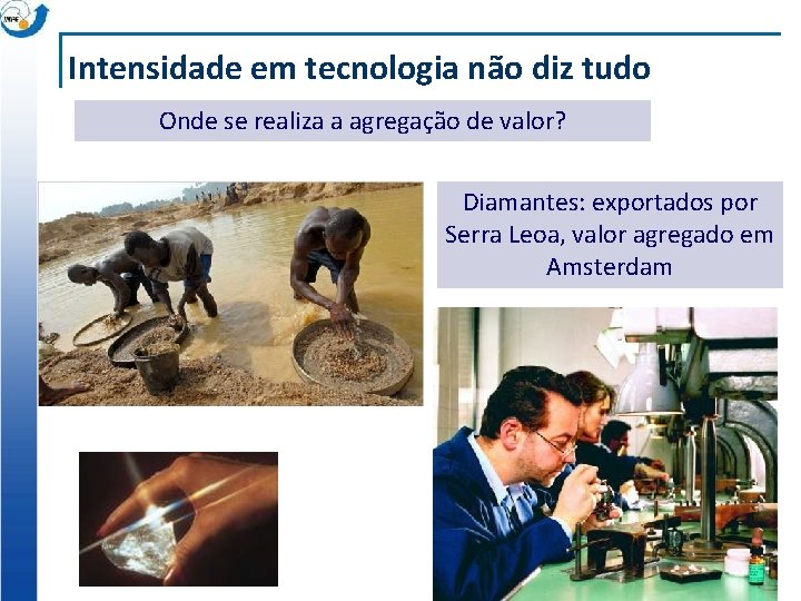 Intensidade em tecnologia não diz tudo Onde se realiza a agregação de valor? Diamantes:
