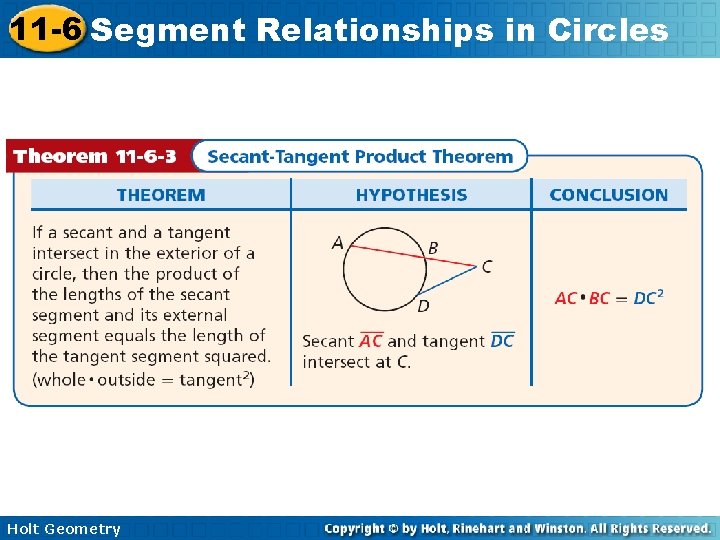 11 -6 Segment Relationships in Circles Holt Geometry 