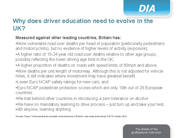 Why does driver education need to evolve in the UK? Measured against other leading