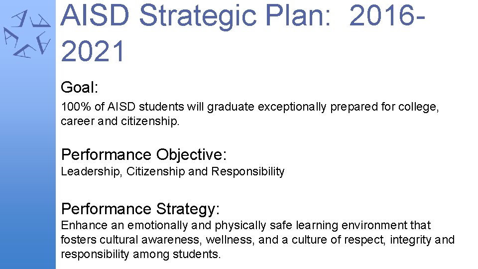 AISD Strategic Plan: 20162021 Goal: 100% of AISD students will graduate exceptionally prepared for