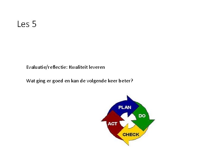 Les 5 Evaluatie/reflectie: Kwaliteit leveren Wat ging er goed en kan de volgende keer