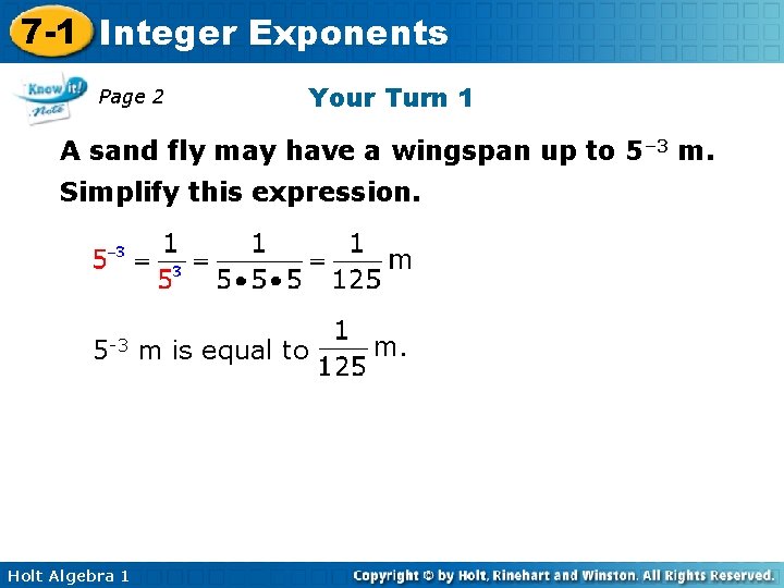 7 -1 Integer Exponents Page 2 Your Turn 1 A sand fly may have