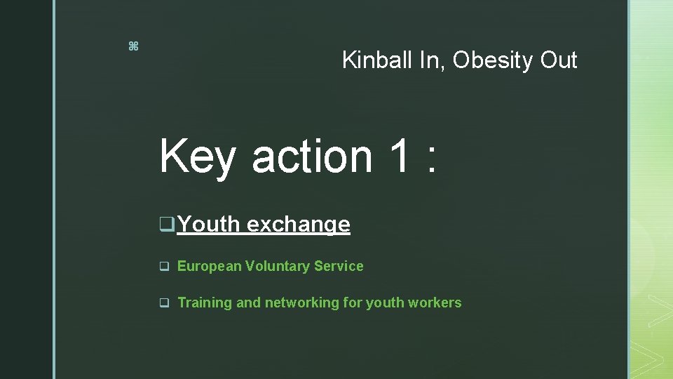 z Kinball In, Obesity Out Key action 1 : q Youth exchange q European