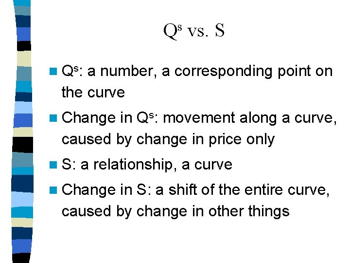 Qs vs. S n Qs: a number, a corresponding point on the curve n