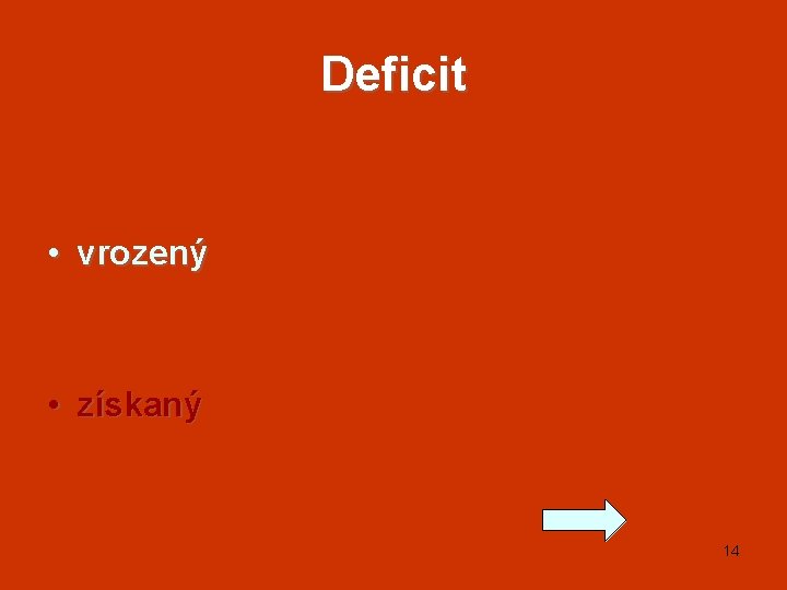Deficit • vrozený • získaný 14 