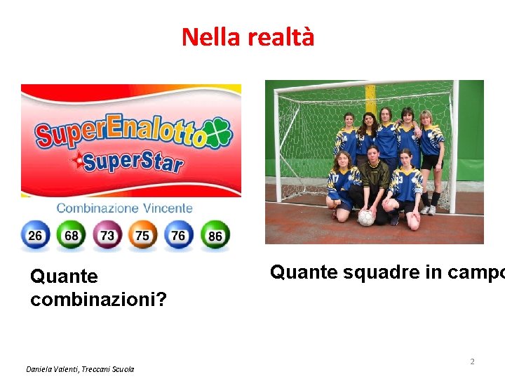 Nella realtà Quante combinazioni? Daniela Valenti, Treccani Scuola Quante squadre in campo 2 