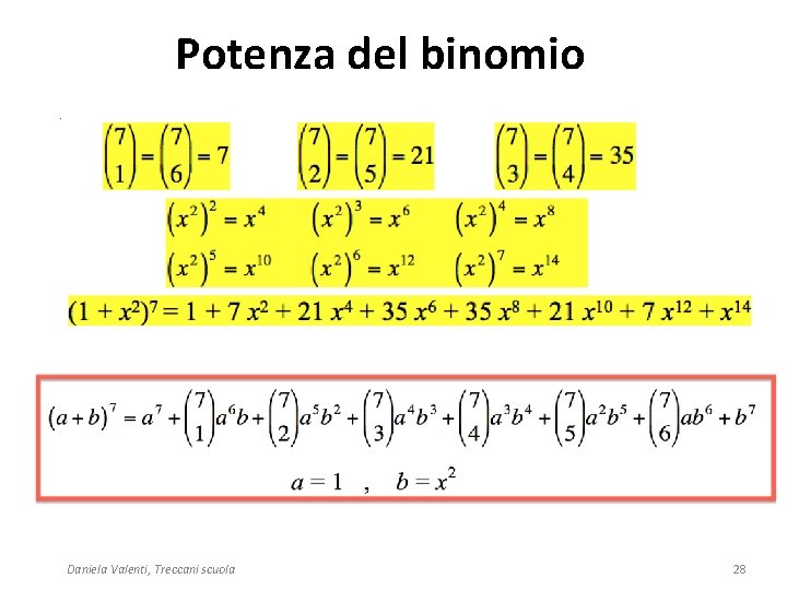 Potenza del binomio Daniela Valenti, Treccani scuola 28 
