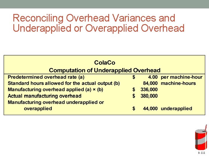 Reconciling Overhead Variances and Underapplied or Overapplied Overhead 8 -111 