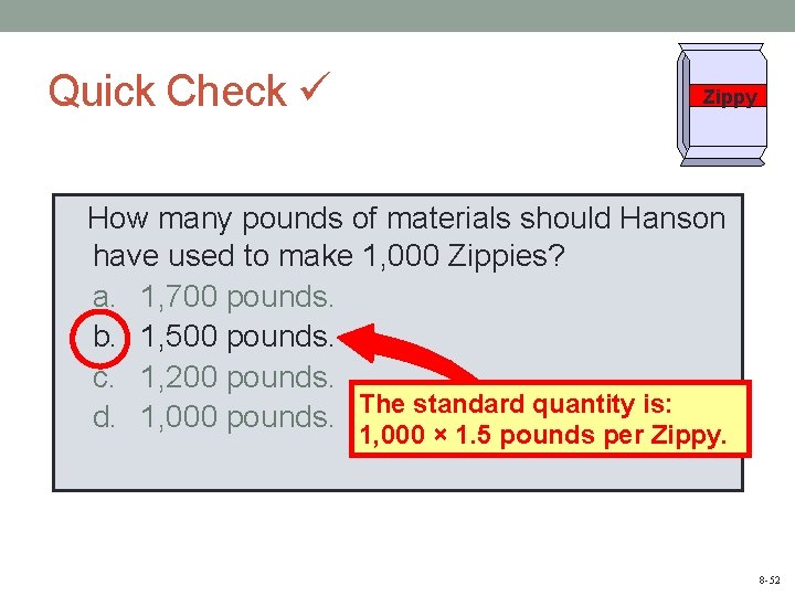 Quick Check Zippy How many pounds of materials should Hanson have used to make