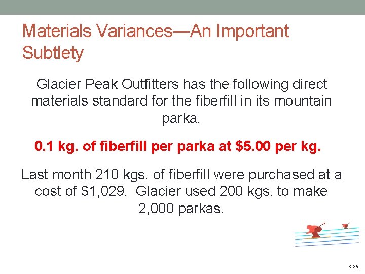 Materials Variances―An Important Subtlety Glacier Peak Outfitters has the following direct materials standard for