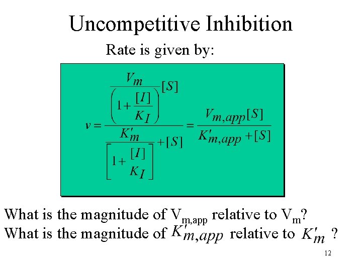 Uncompetitive Inhibition Rate is given by: What is the magnitude of Vm, app relative