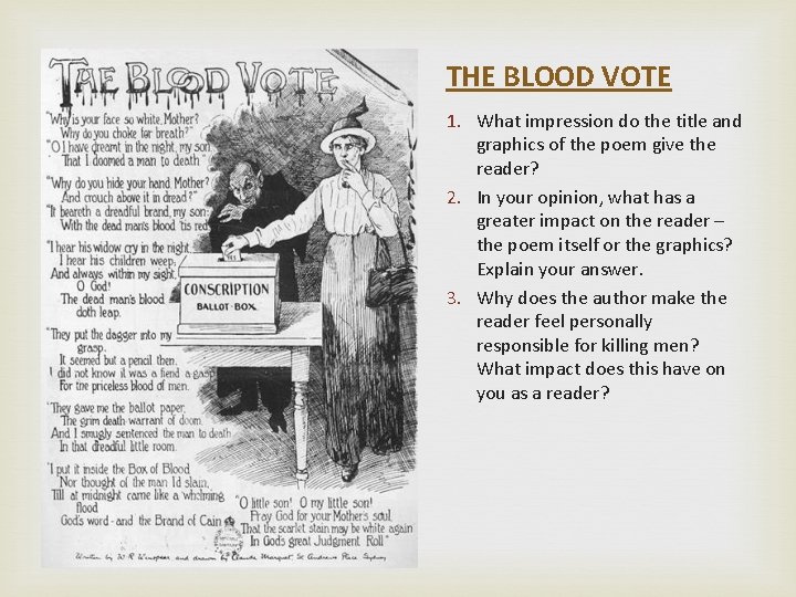 THE BLOOD VOTE 1. What impression do the title and graphics of the poem