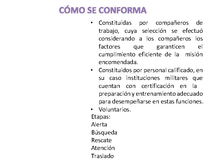 CÓMO SE CONFORMA • Constituidas por compañeros de trabajo, cuya selección se efectuó considerando