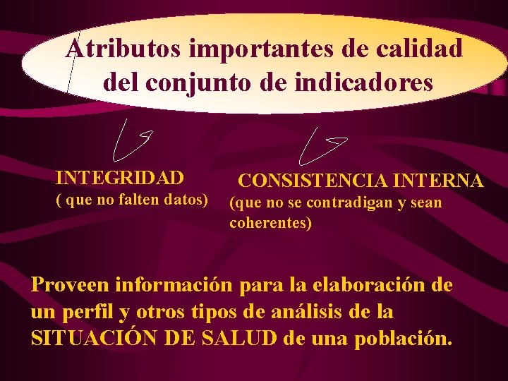 Atributos importantes de calidad del conjunto de indicadores INTEGRIDAD ( que no falten datos)