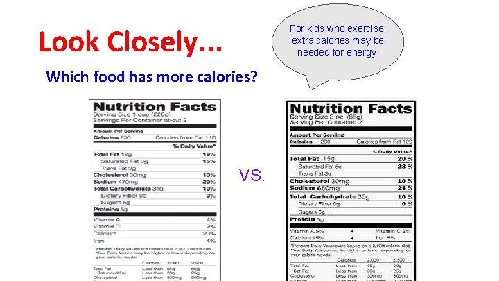 Look Closely. . . For kids who exercise, extra calories may be needed for