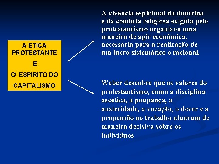 A ETICA PROTESTANTE A vivência espiritual da doutrina e da conduta religiosa exigida pelo