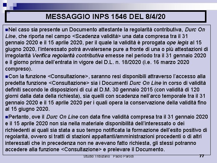 MESSAGGIO INPS 1546 DEL 8/4/20 n. Nel caso sia presente un Documento attestante la