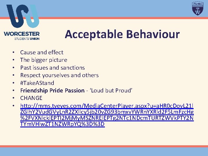 Acceptable Behaviour • • Cause and effect The bigger picture Past issues and sanctions