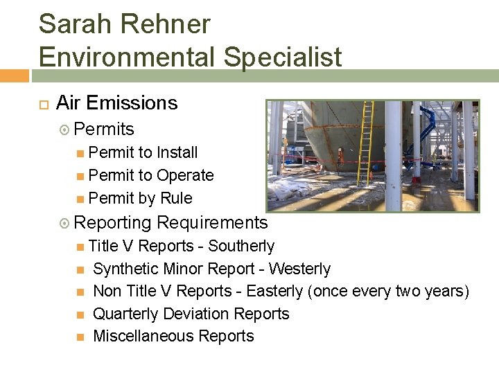 Sarah Rehner Environmental Specialist Air Emissions Permit to Install Permit to Operate Permit by