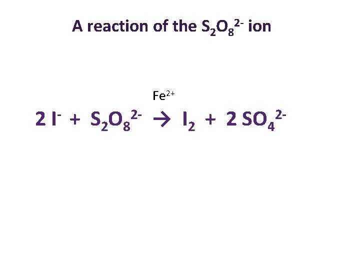 A reaction of the S 2 O 82 - ion Fe 2+ 2 I-